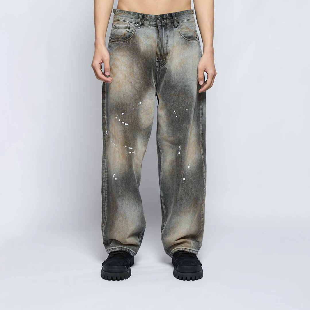 DOKIE【32018】【熔岩】14盎司重磅水洗做旧喷马骝手工擦色休闲牛仔裤