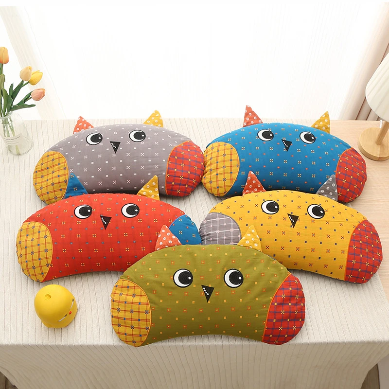 双层纱可爱半月枕儿童枕幼儿园枕头甜荞麦壳填充睡眠枕多功能垫腰