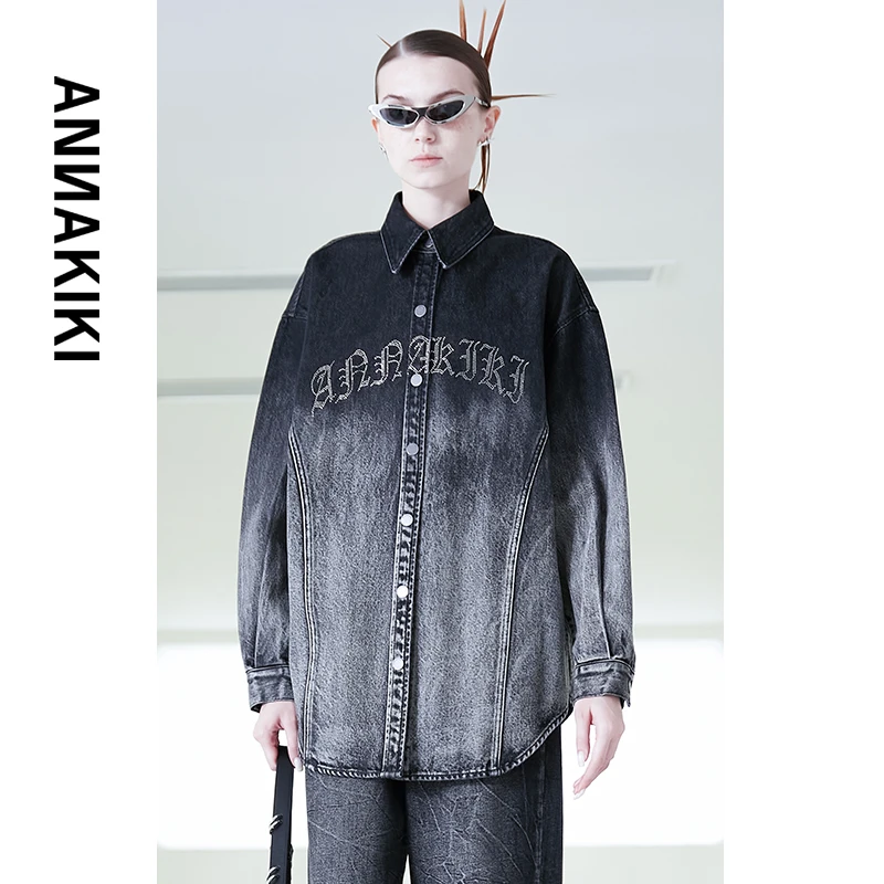 ANNAKIKI 设计师渐变炒色烫钻牛仔外套 3C1B0615H508