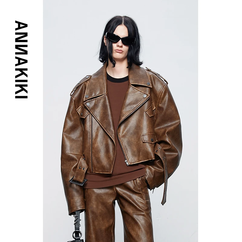 芦芦x ANNAKIKI 机车洗水皮夹棉外套 3D4A0614H825