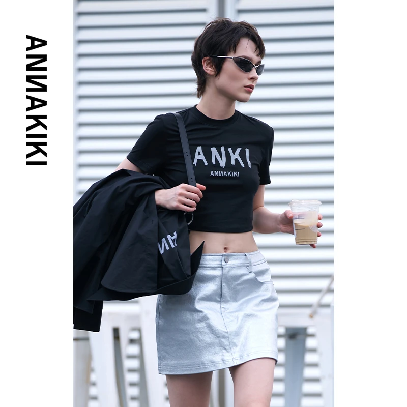 【COCO精选】ANNAKIKILOGO反光印修身短T  3D2B0101H403