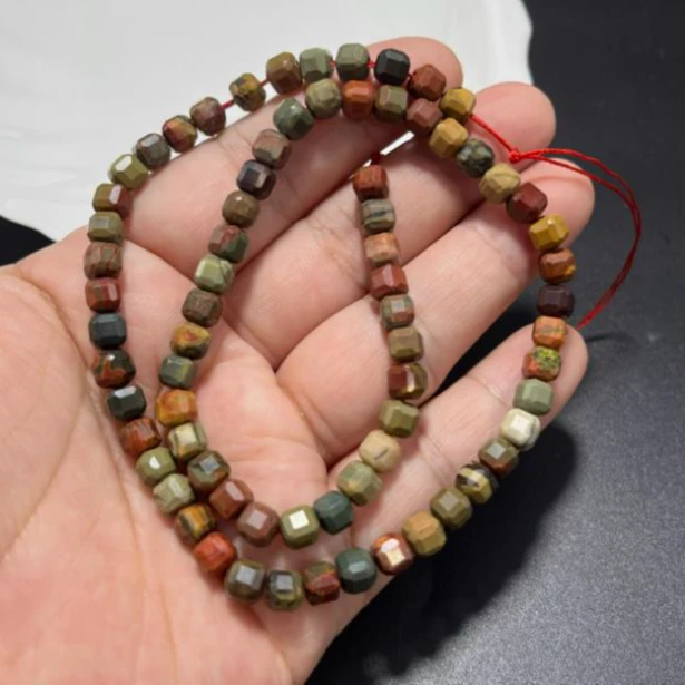 天然5mm钻切方糖毕加索石红方快散珠半成品DIY手链项链配珠串珠