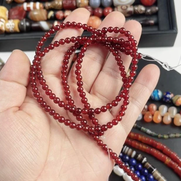 4mm7A级红玛瑙圆珠散珠半成品一条38厘米长DIY项链手链配珠隔珠