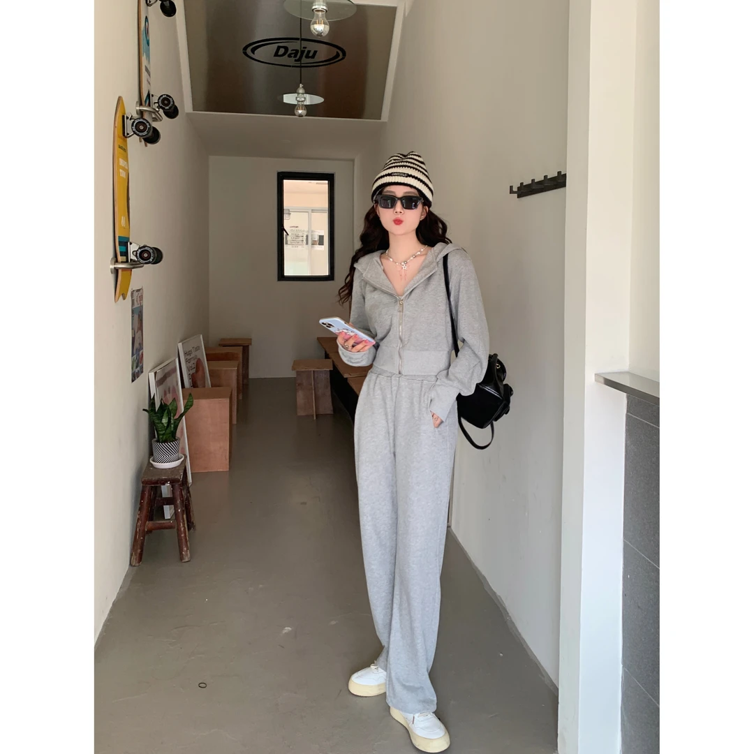 冷淡系高级感运动服两件套装女装2023春秋季新款连帽卫衣休闲长裤