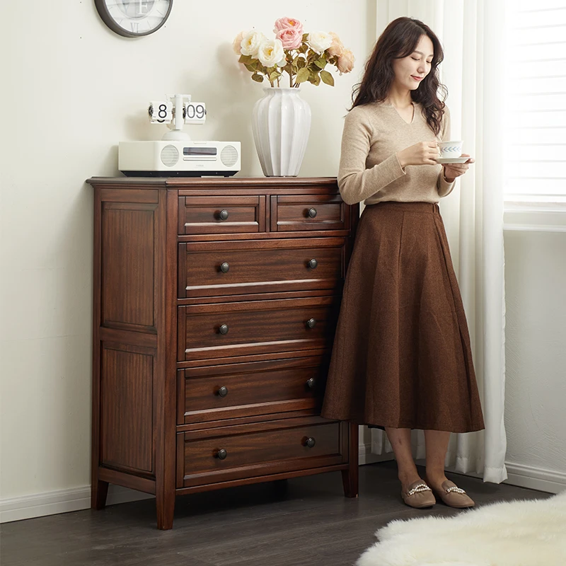 谷珀美式全实木黑胡桃木简美抽屉式置物储物收纳柜五斗六斗柜602