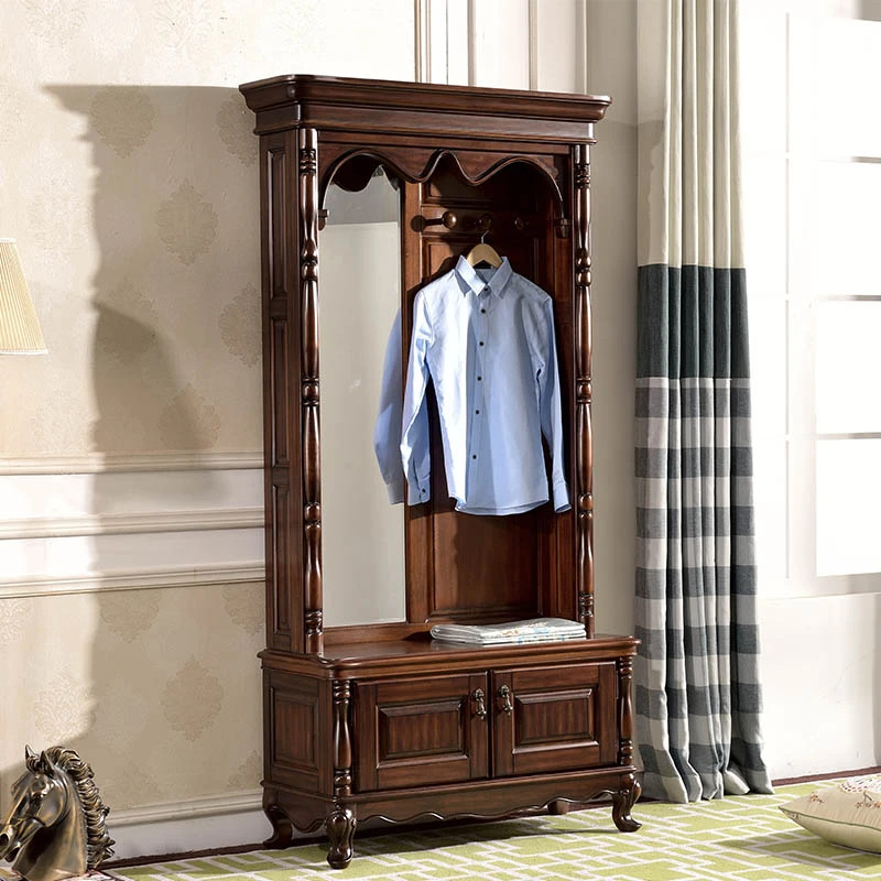 谷珀 全实木黑胡桃木穿衣柜简易穿衣镜柜厅柜美式乡村复古家具