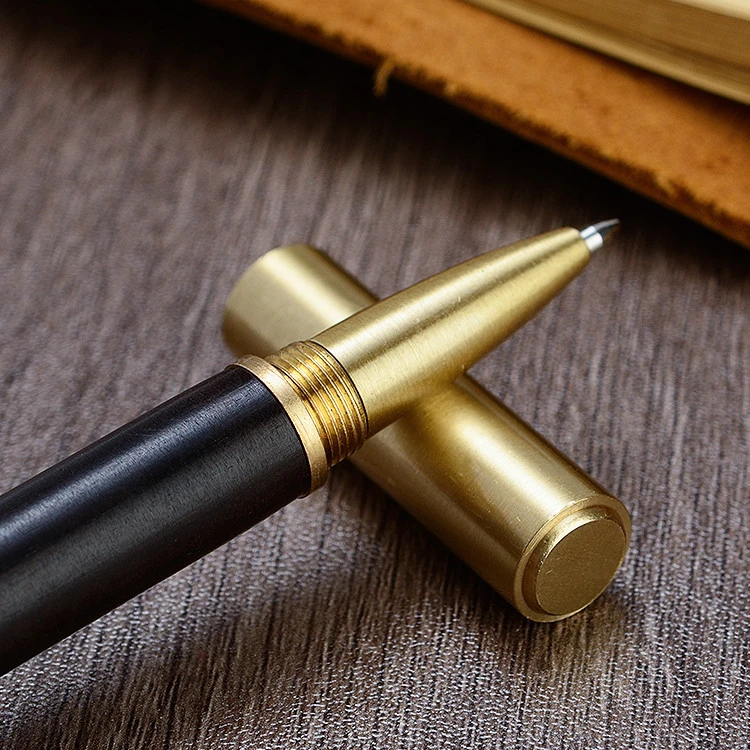 紫光檀红木签字笔商务笔檀木木质宝珠笔黄铜中性笔