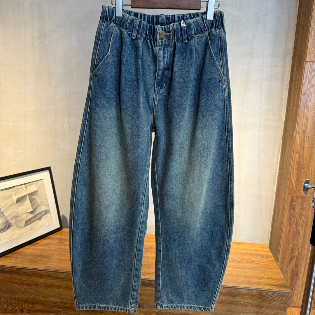 （楠楠）美式复古重工水洗蓝色牛仔裤松紧腰潮男香蕉裤休闲户外