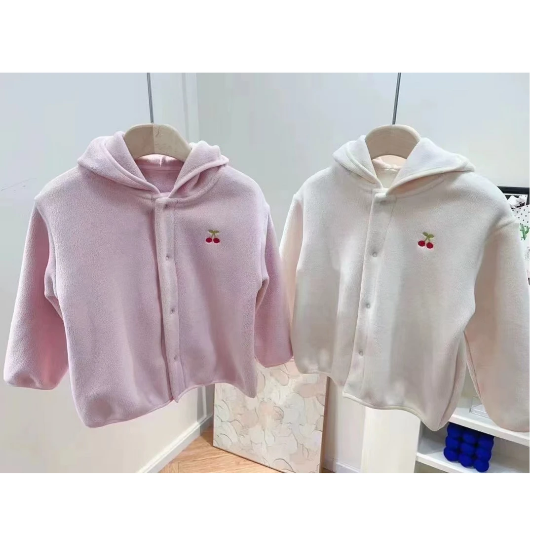 LD高品 粉白亮色连帽樱桃绒衫