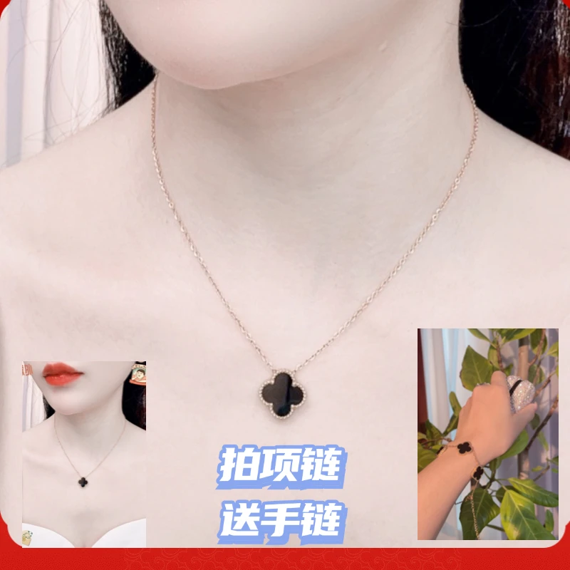 冰际 钛钢项链 花花草草系列纯黑锁骨链（送黑手链)