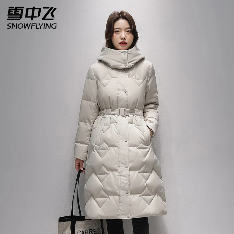 雪中飞2023新款韩版束腰显瘦女修身长款羽绒服30671