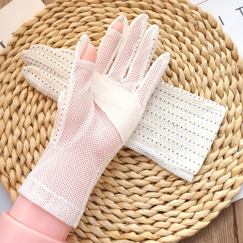 女春夏季新品纯棉全指触屏手套开车防滑吸汗透气遮阳骑行