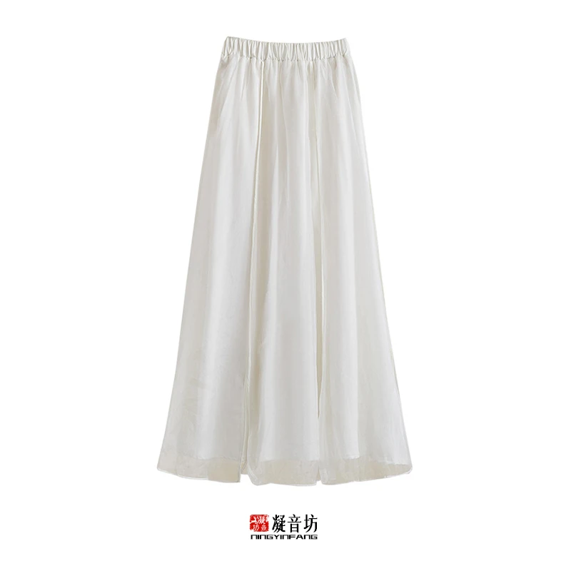 凝音坊丨加绒文艺半身裙 白色百搭纱裙茶服双层秋冬季裙子女古风