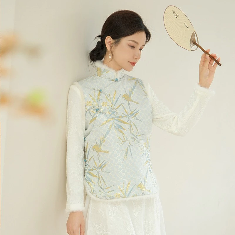 【芳尘】孤品 断码 新中式女士新中式手工盘扣马夹 棉袄保暖上衣