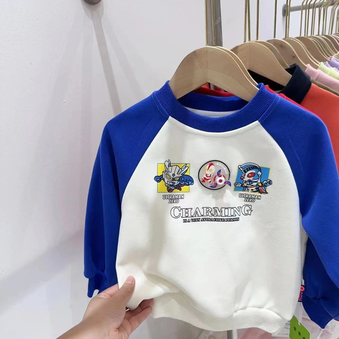 2024秋款男童新款插肩袖拼色立体长袖大童宽松时尚帅气百搭卫衣