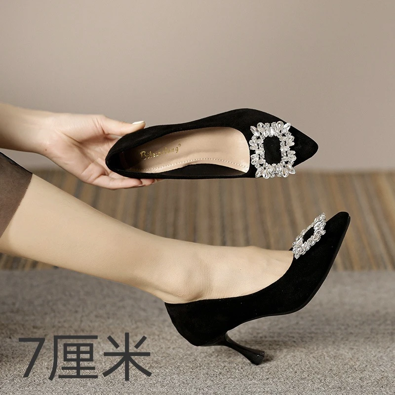 2024新款尖头春夏秋季细跟单鞋日常通勤性感浅口高跟鞋职业女鞋