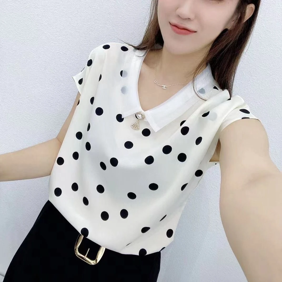 宽松遮肚子小衫女2023年夏季新款大码短袖洋气上衣娃娃领爆款衬衫