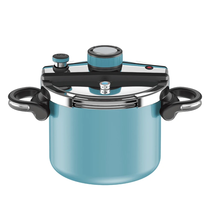 6L高品质珐琅高压锅家用燃气不锈钢珐琅搪瓷压力锅耐用锅红蓝款