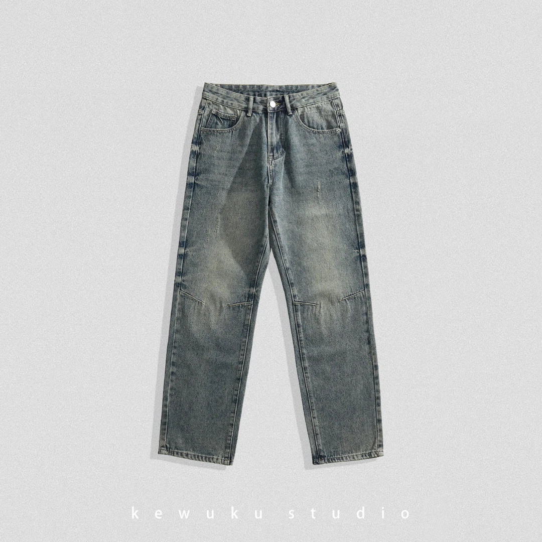 牛仔裤男款美式高街复古刮烂宽松直筒裤做旧破洞休闲春秋季长裤子