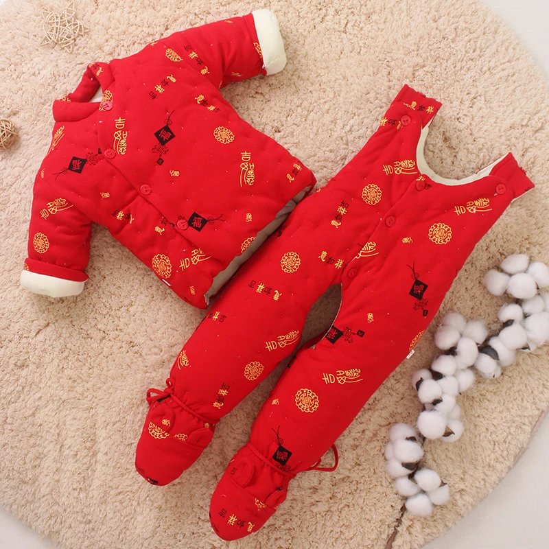 宝宝手工棉衣棉花婴儿幼儿外穿加厚保暖秋冬季新生儿儿童包脚