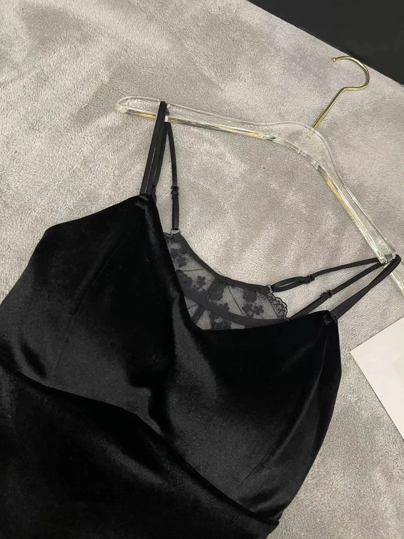 时尚百搭性感丝绒短款女士美背细带女背心吊带打底6Wm39551