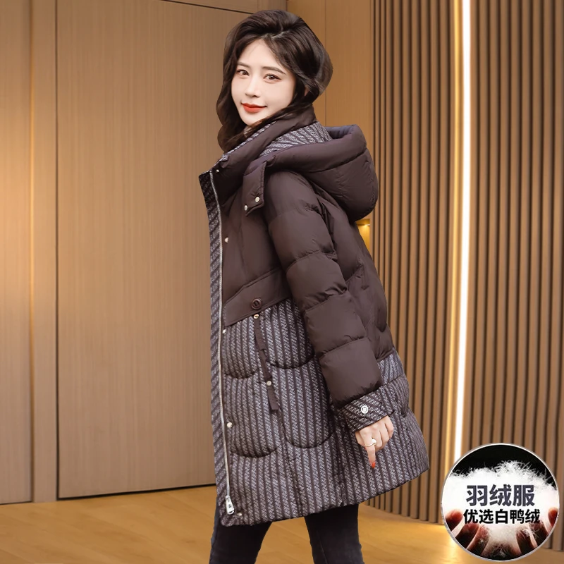 拉夏贝尔九江轻薄羽绒服女款爆款2025新款高级品质中长小个子棉服