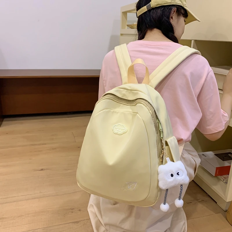 纯色双肩包新款简约百搭少女大学生ins日系韩版双肩包女时尚休闲