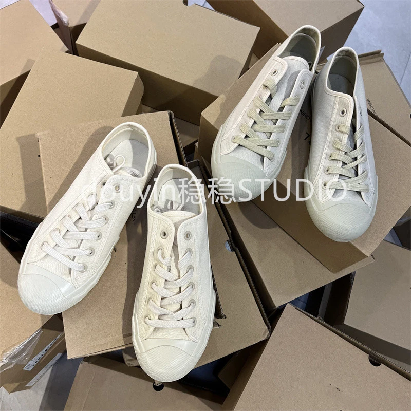 韩国小众帆布鞋百搭日系复古奶油色做旧低帮男女情侣硫化休闲板鞋