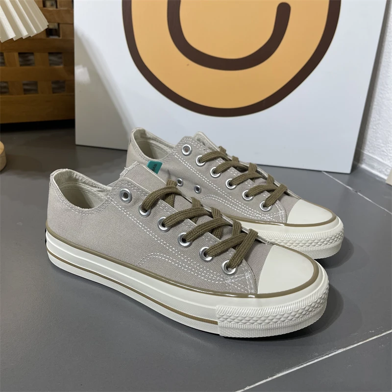 2025超火小众灰褐色EVENSTAR帆布鞋高帮系带休闲板鞋百搭韩版女鞋