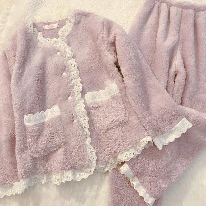 儿童宝宝冬睡衣冬珊瑚绒加厚加绒新款中大童甜美法兰绒家居服套装