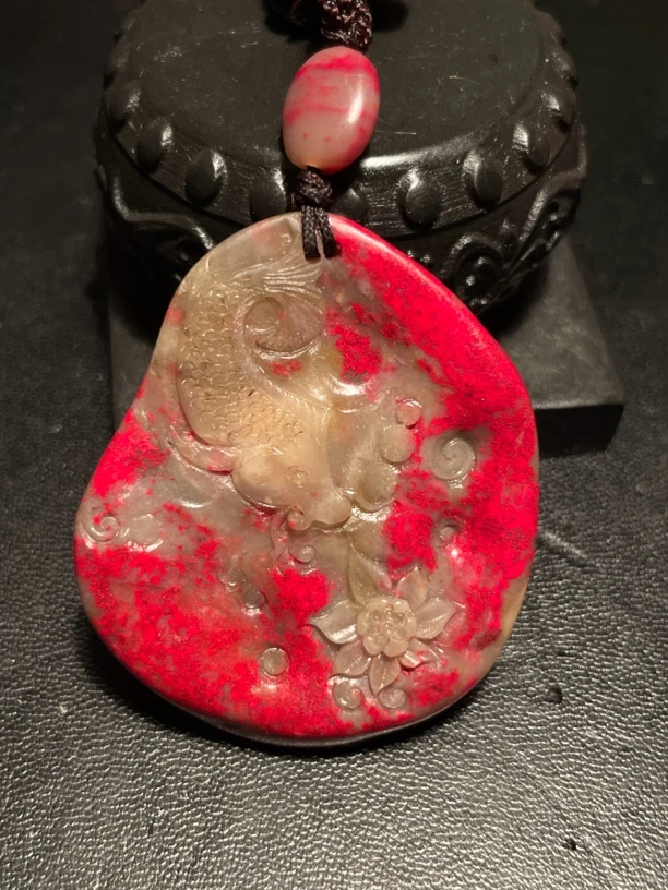昌化鸡血石玉石年年有鱼挂件