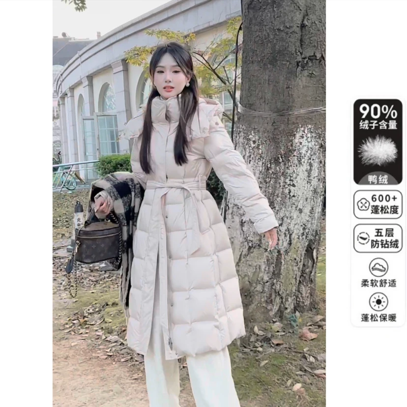 高端羽绒服女中长款2023冬新款时尚连帽韩版宽松过膝外套886005