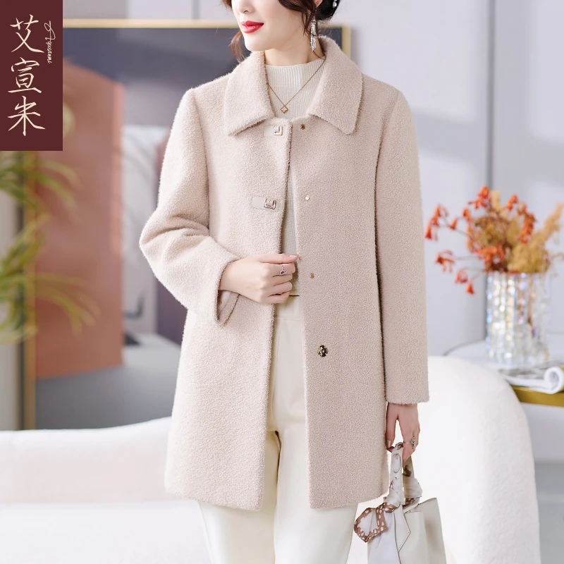 妈妈冬装毛呢外套中长款40岁50中老年人女秋冬季呢子大衣加厚保暖