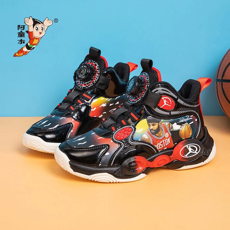 青少年鞋秋冬新款中大童旋转纽扣篮球鞋男童防滑软底跑步鞋JD9361