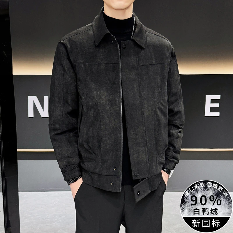 潮流韩版男士羽绒夹克外套翻领短款休闲百搭上衣高端保暖迷彩工装