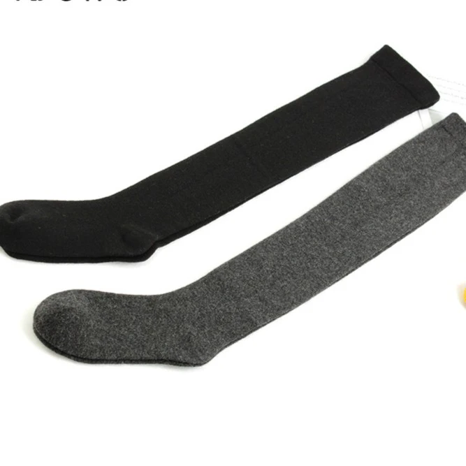 内蒙古产秋冬100纯羊绒保暖加厚透气女高筒袜无骨针织户外长款黑