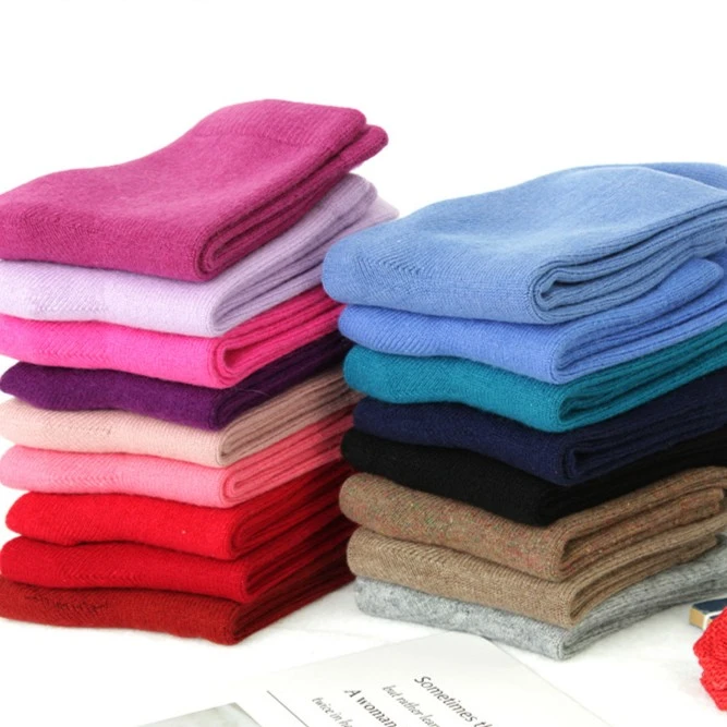 多色可选休闲日常纯色纯羊绒保暖针织袜新款加厚弹力女中筒无骨