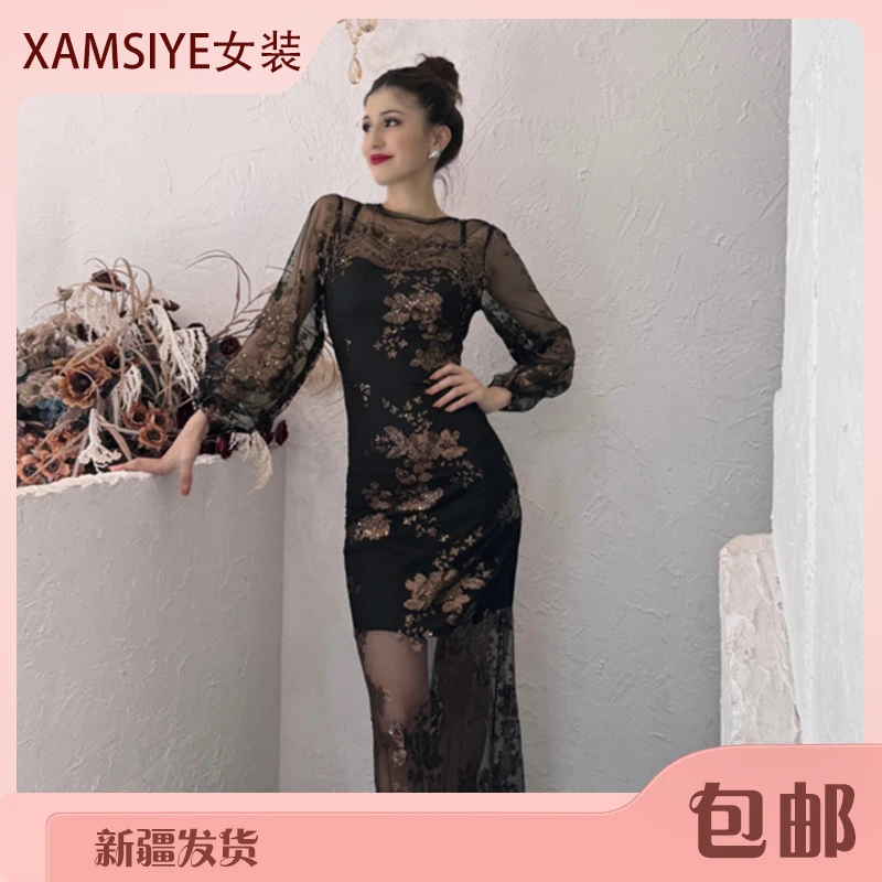 黑色长款晚礼服气质性感显瘦包臀