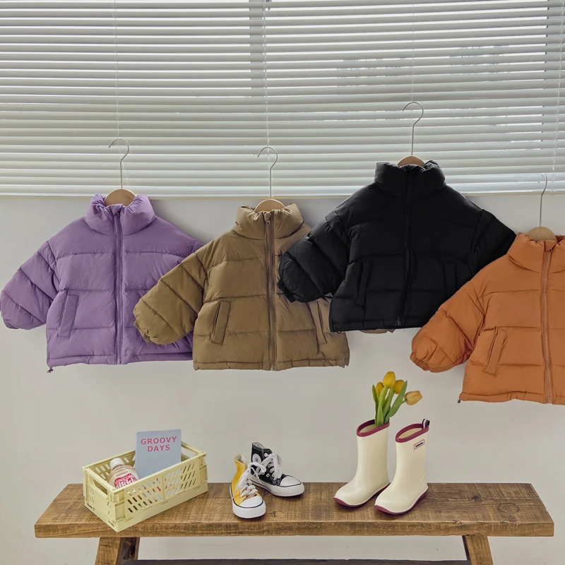 反季儿童羽绒服韩版立领冬季洋气男女童中小童纯色外套秋冬款衣服