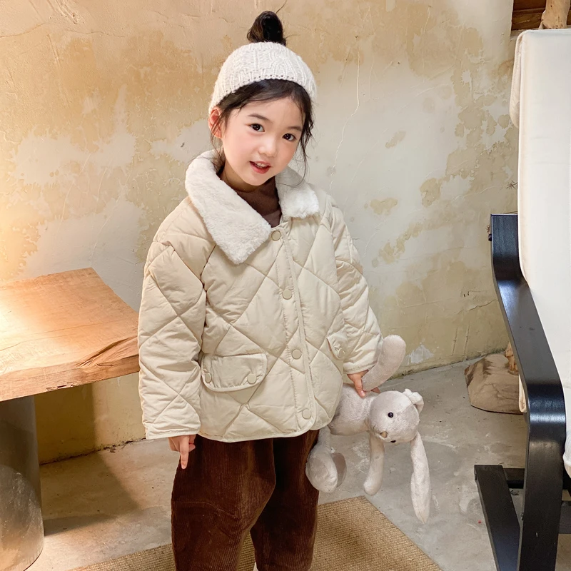 2023新款兔毛领韩版棉服秋冬外套男童女童通用棉衣保暖面包服