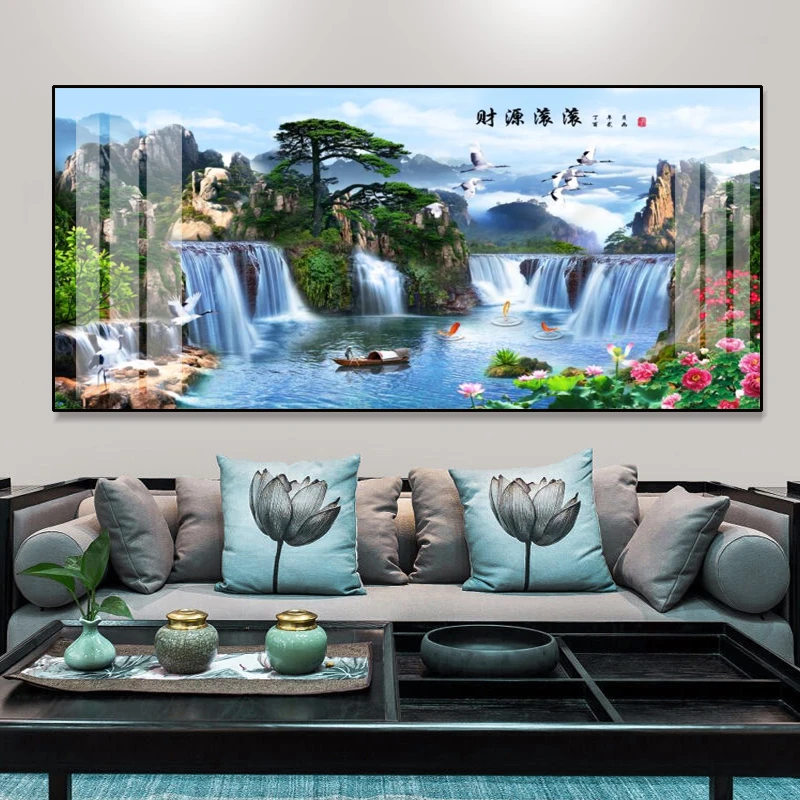 《财源滚滚》风景山水聚宝盆吉祥系列客厅沙发装饰画晶瓷镶钻挂画
