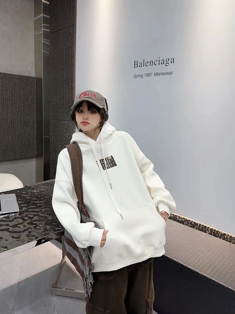 U 上衣卫衣秋冬白色休闲连帽宽松