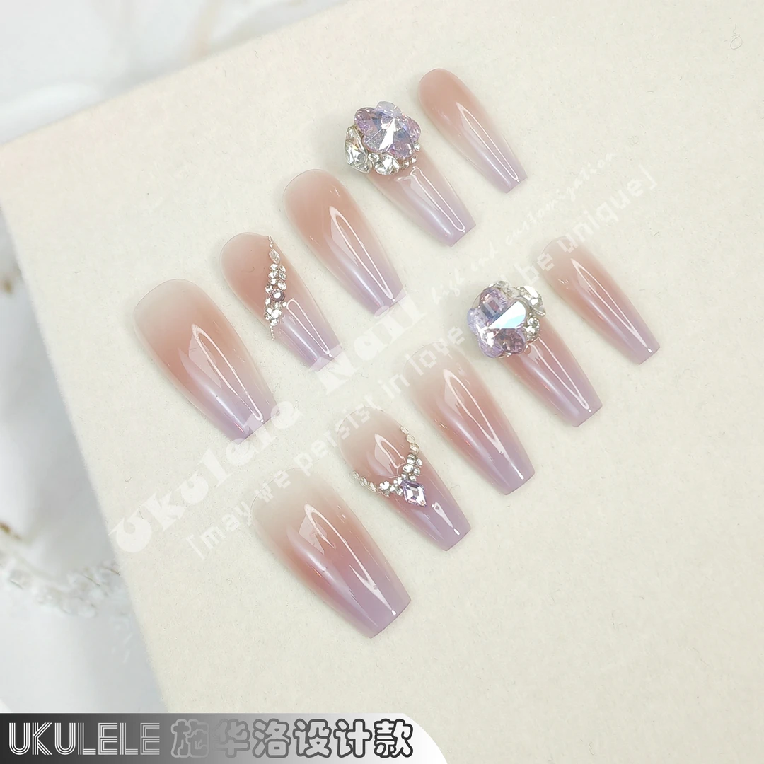 【紫韵】Ukulele施华洛设计极光渐变爆闪钻球气质高级感穿戴甲