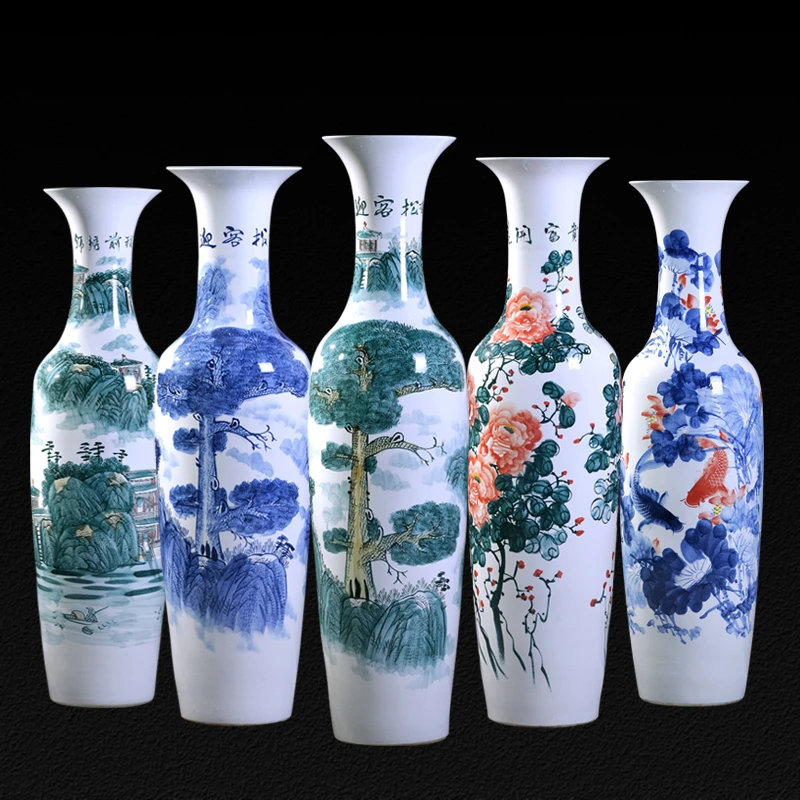 景德镇陶瓷器青花落地大花瓶酒店开业现代中式客厅插花装饰品摆件