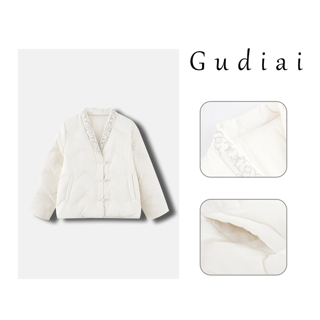 Gudiai/古迪爱【芝兰轩】新中式秋冬国风V领羽绒服A292-Y2413