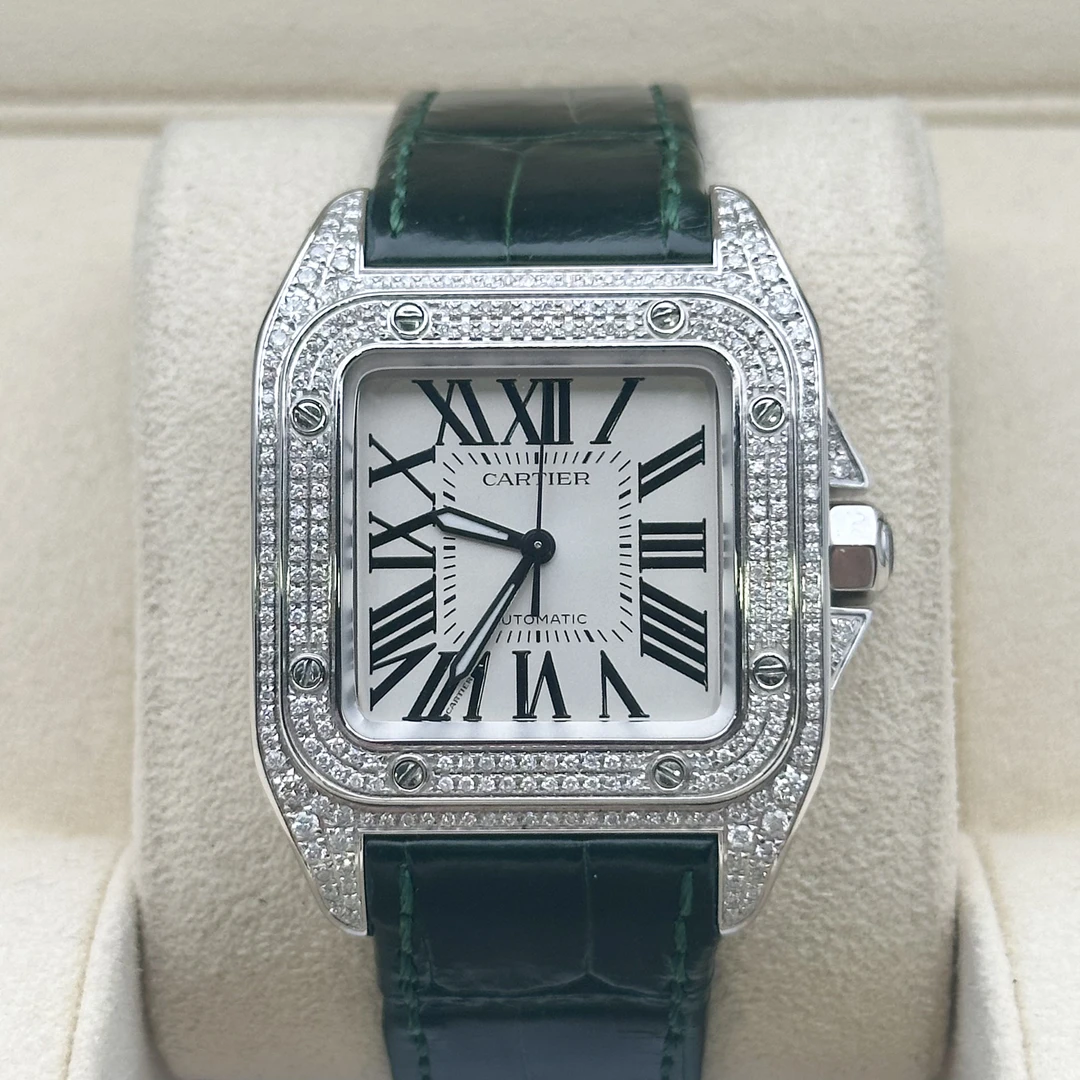 99新 Cartier/卡地亚 卡地亚山度士/33×32mm/后镶钻自动机械男表