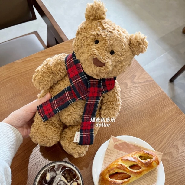 Jellycat圣诞格子围巾安睡巴塞罗熊小围脖花生企鹅笨笨熊玩偶围巾