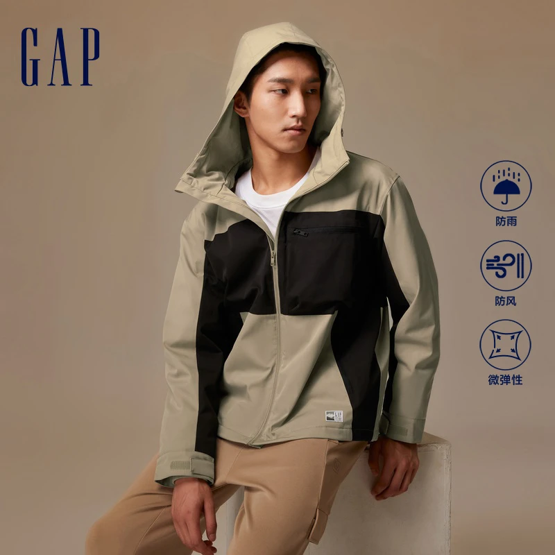 Gap男装秋季2023新款LOGO防风雨宽松户外连帽夹克769918休闲外套
