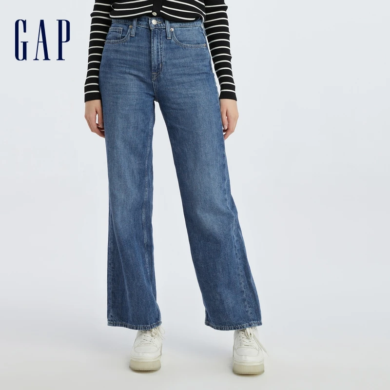 Gap女装秋季时尚高腰宽松阔腿牛仔裤拖地裤长裤 598724