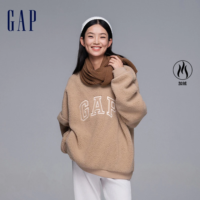Gap女装LOGO仿羊羔绒宽松卫衣756467休闲上衣春日休闲风